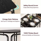 Set da pranzo da 5 pezzi per 4 persone, colore nero/grigio/retro – piano rettangolare in legno e sedie imbottite