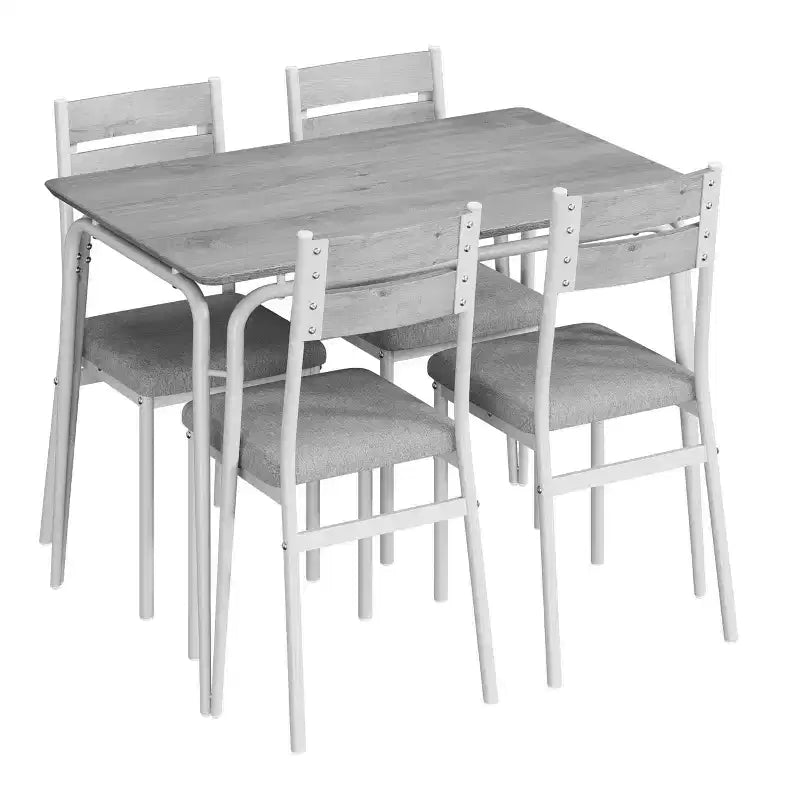 Set da pranzo da 5 pezzi per 4 persone, colore nero/grigio/retro – piano rettangolare in legno e sedie imbottite