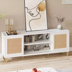 Mobile TV in rattan bianco con contenitore, adatto per TV fino a 65", montaggio da 1 a 2 persone