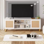 Mobile TV in rattan bianco con contenitore, adatto per TV fino a 65", montaggio da 1 a 2 persone