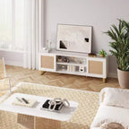Mobile TV in rattan bianco con contenitore, adatto per TV fino a 65", montaggio da 1 a 2 persone