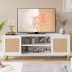 Mobile TV in rattan bianco con contenitore, adatto per TV fino a 65", montaggio da 1 a 2 persone
