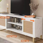 Mobile TV in rattan bianco con contenitore, adatto per TV fino a 65", montaggio da 1 a 2 persone