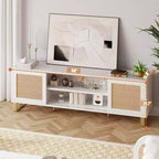Mobile TV in rattan bianco con contenitore, adatto per TV fino a 65", montaggio da 1 a 2 persone