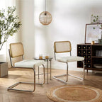 Sedia da pranzo senza braccioli con schienale in similpelle grigio/bianco sporco e canna, set da 2