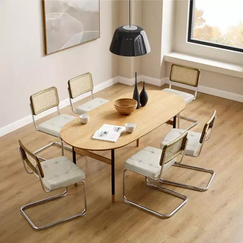 Sedia da pranzo senza braccioli con schienale in similpelle grigio/bianco sporco e canna, set da 2