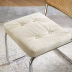 Sedia da pranzo senza braccioli con schienale in similpelle grigio/bianco sporco e canna, set da 2