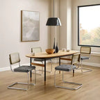 Sedia da pranzo senza braccioli con schienale in similpelle grigio/bianco sporco e canna, set da 2