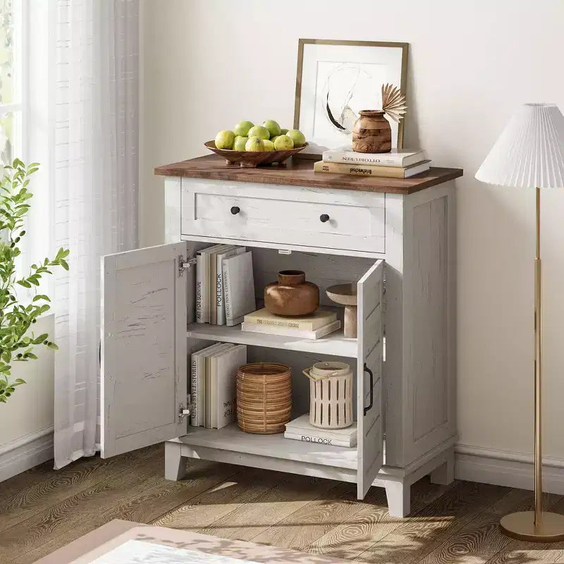 Marrone/Bianco, Mobile Contenitore a 3 Livelli Stile Rustico con Cassetto, Montaggio per 1 Persona
