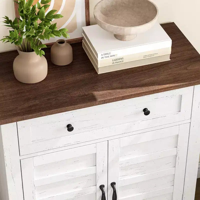 Marrone/Bianco, Mobile Contenitore a 3 Livelli Stile Rustico con Cassetto, Montaggio per 1 Persona