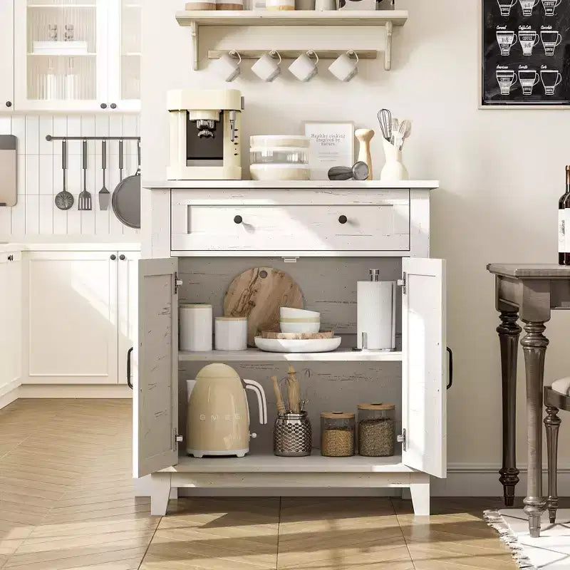 Marrone/Bianco, Mobile Contenitore a 3 Livelli Stile Rustico con Cassetto, Montaggio per 1 Persona