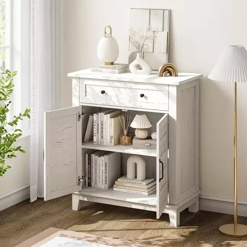 Marrone/Bianco, Mobile Contenitore a 3 Livelli Stile Rustico con Cassetto, Montaggio per 1 Persona