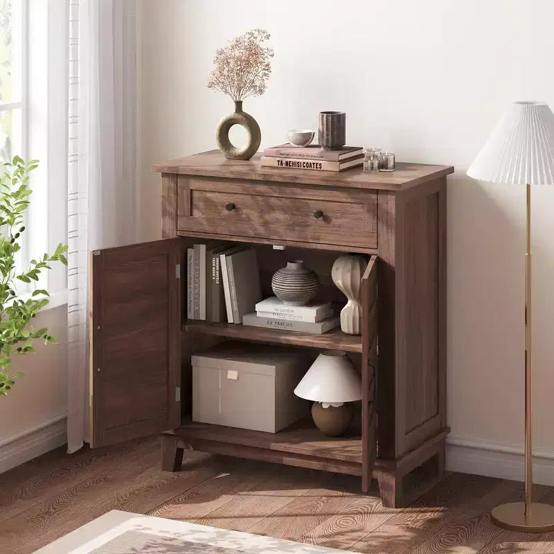 Marrone/Bianco, Mobile Contenitore a 3 Livelli Stile Rustico con Cassetto, Montaggio per 1 Persona