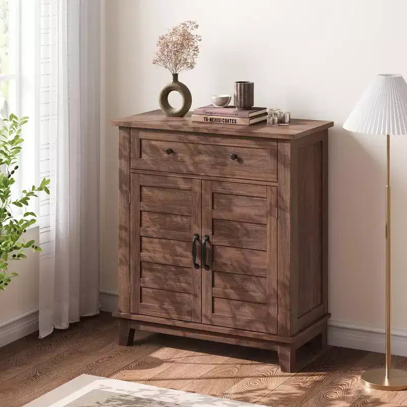 Marrone/Bianco, Mobile Contenitore a 3 Livelli Stile Rustico con Cassetto, Montaggio per 1 Persona