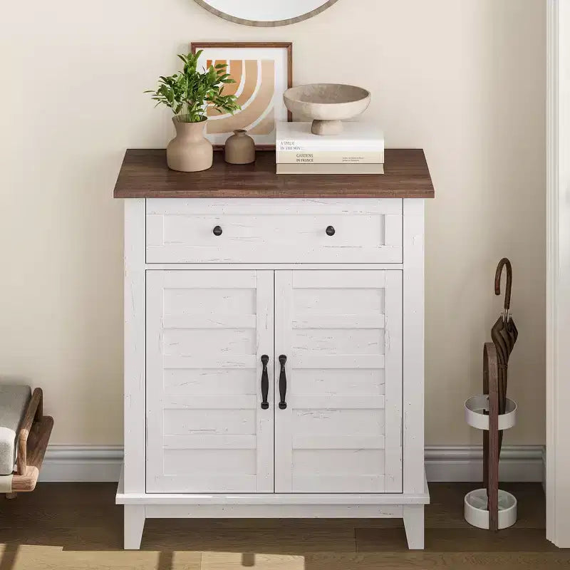 Marrone/Bianco, Mobile Contenitore a 3 Livelli Stile Rustico con Cassetto, Montaggio per 1 Persona