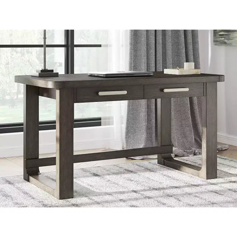 Scrivania da ufficio a casa in legno marrone scuro con 2 cassetti, 1 persona