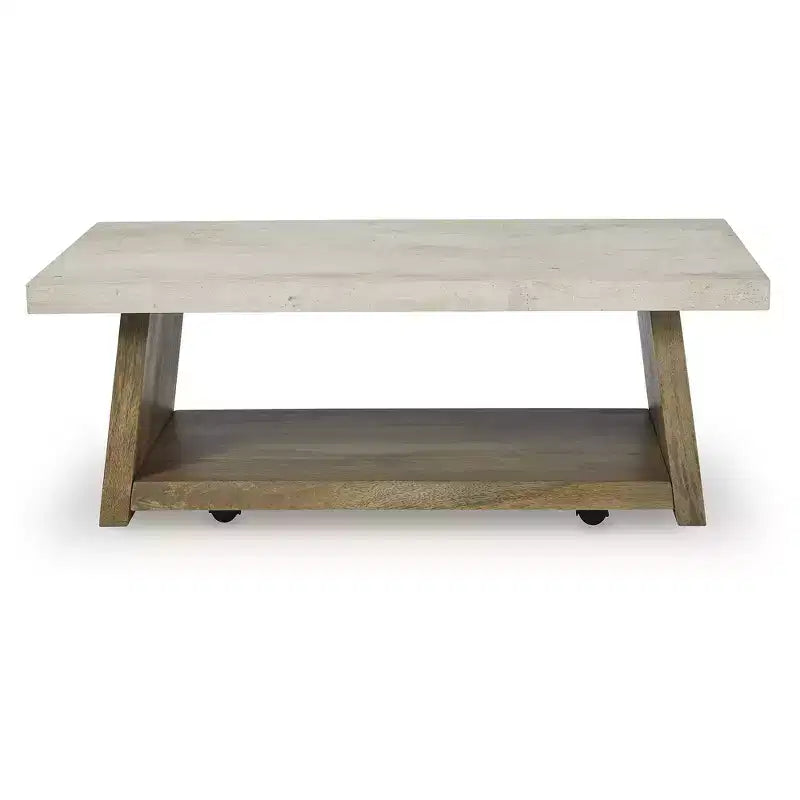 Tavolino rettangolare grigio e marrone con ruote | 1 pezzo | Salotto