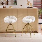 Sgabelli da bar girevoli in pile Teddy bianco, gambe dorate, set da 2