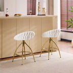Sgabelli da bar girevoli in pile Teddy bianco, gambe dorate, set da 2
