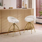 Sgabelli da bar girevoli in pile Teddy bianco, gambe dorate, set da 2