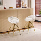 Sgabelli da bar girevoli in pile Teddy bianco, gambe dorate, set da 2