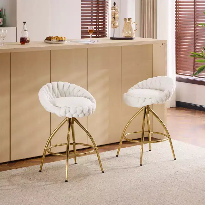 Sgabelli da bar girevoli in pile Teddy bianco, gambe dorate, set da 2