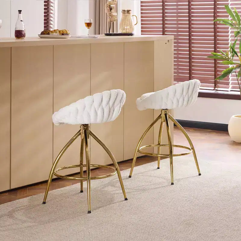 Sgabelli da bar girevoli in pile Teddy bianco, gambe dorate, set da 2