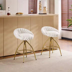 Sgabelli da bar girevoli in pile Teddy bianco, gambe dorate, set da 2