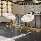 Sgabelli da bar girevoli in pile Teddy bianco, gambe dorate, set da 2
