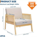 Due Poltrone Accent Beige, Stile Moderno di Metà Secolo, Schienale in Rattan e Cuscino in Lino