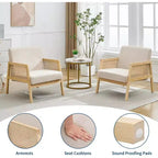 Due Poltrone Accent Beige, Stile Moderno di Metà Secolo, Schienale in Rattan e Cuscino in Lino