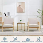 Due Poltrone Accent Beige, Stile Moderno di Metà Secolo, Schienale in Rattan e Cuscino in Lino