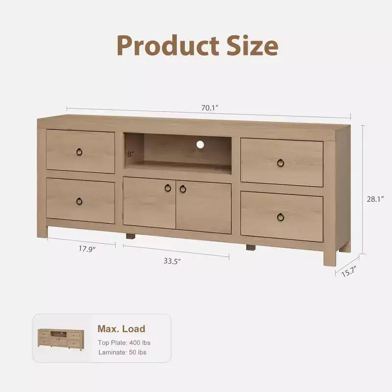 Mobile TV Rustico Bianco/Color Legno con Cassetti e Ripiano per Soundbar – Adatto fino a 80"