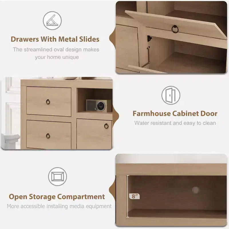 Mobile TV Rustico Bianco/Color Legno con Cassetti e Ripiano per Soundbar – Adatto fino a 80"