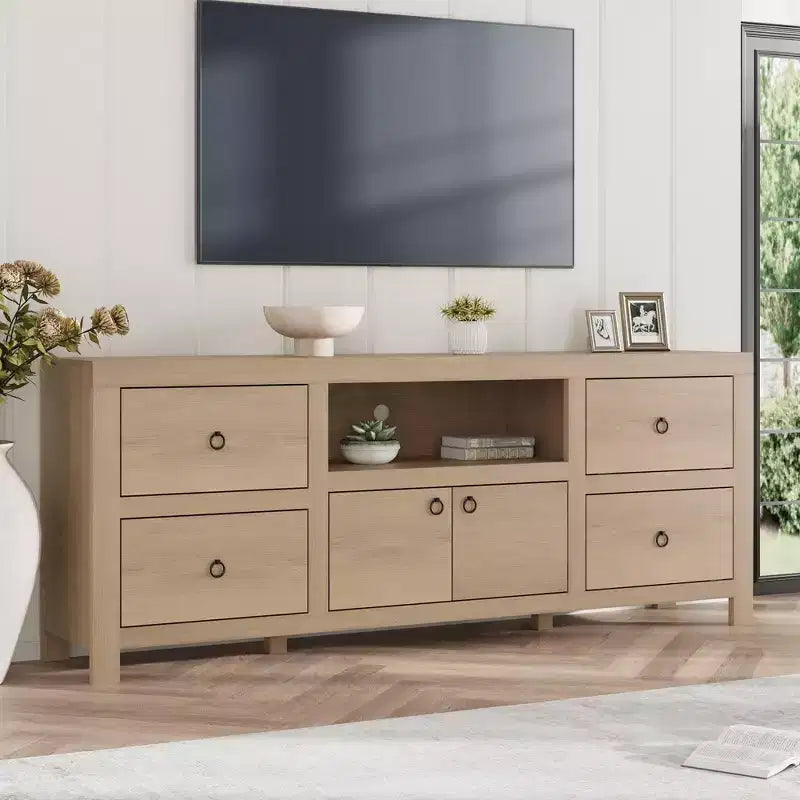 Mobile TV Rustico Bianco/Color Legno con Cassetti e Ripiano per Soundbar – Adatto fino a 80"