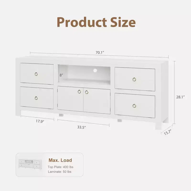 Mobile TV Rustico Bianco/Color Legno con Cassetti e Ripiano per Soundbar – Adatto fino a 80"