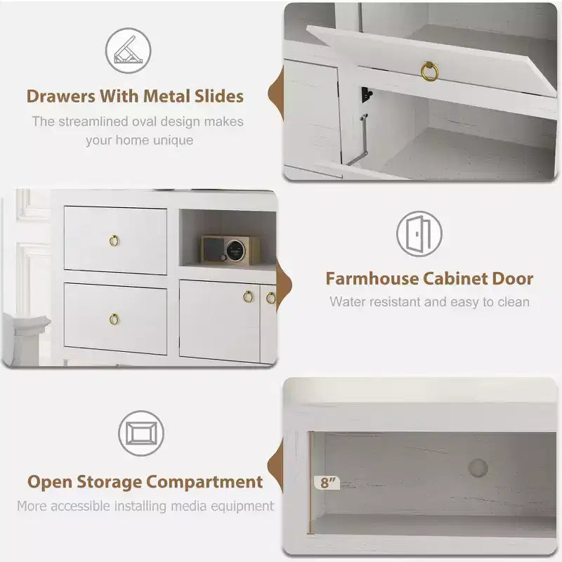 Mobile TV Rustico Bianco/Color Legno con Cassetti e Ripiano per Soundbar – Adatto fino a 80"