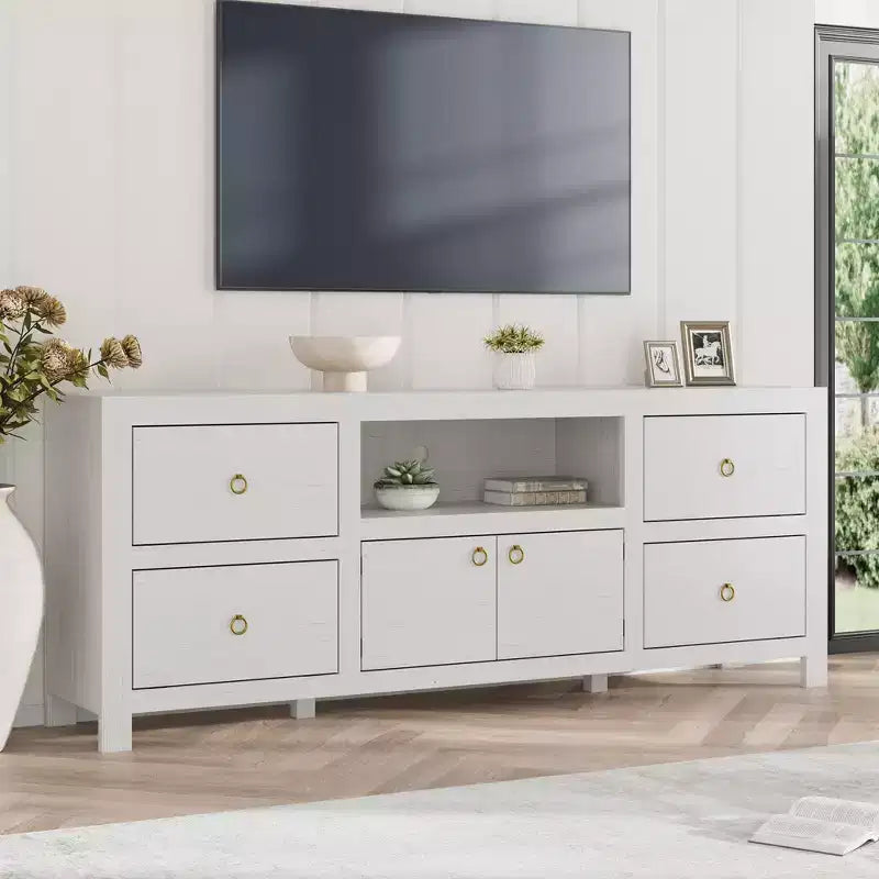 Mobile TV Rustico Bianco/Color Legno con Cassetti e Ripiano per Soundbar – Adatto fino a 80"