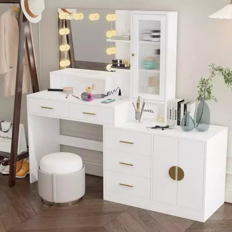 Tavolo da Trucco Illuminato Bianco/Nero con Cassetti, Monoposto