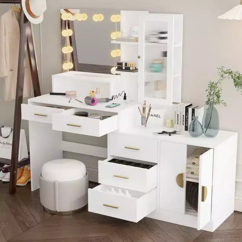 Tavolo da Trucco Illuminato Bianco/Nero con Cassetti, Monoposto