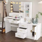 Tavolo da Trucco Illuminato Bianco/Nero con Cassetti, Monoposto