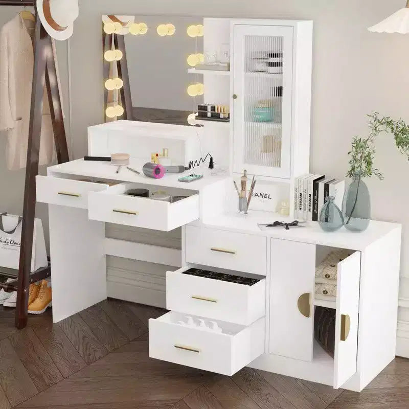 Tavolo da Trucco Illuminato Bianco/Nero con Cassetti, Monoposto