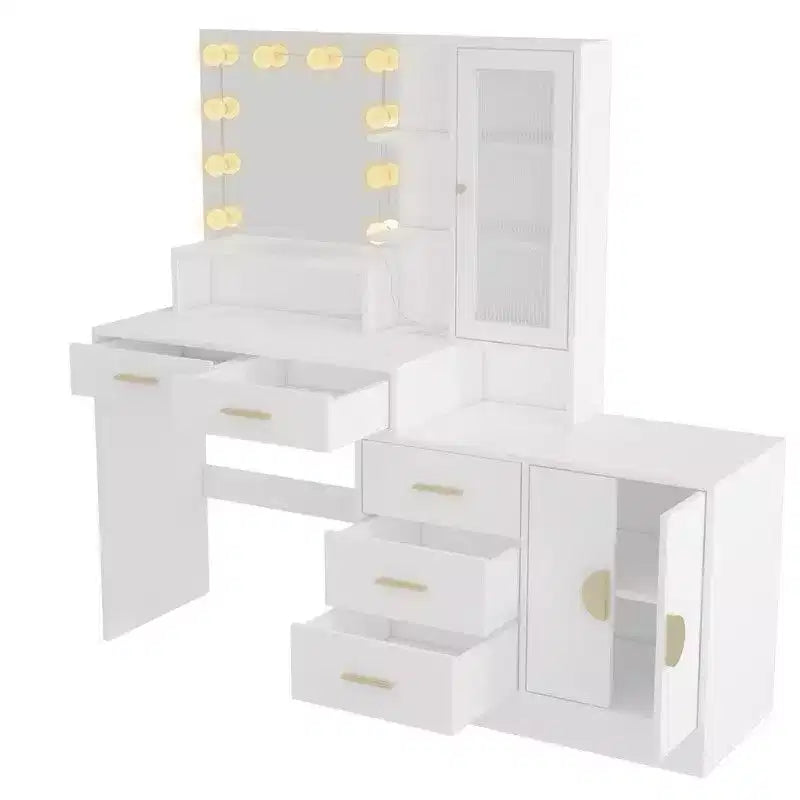 Tavolo da Trucco Illuminato Bianco/Nero con Cassetti, Monoposto