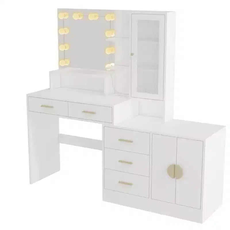 Tavolo da Trucco Illuminato Bianco/Nero con Cassetti, Monoposto