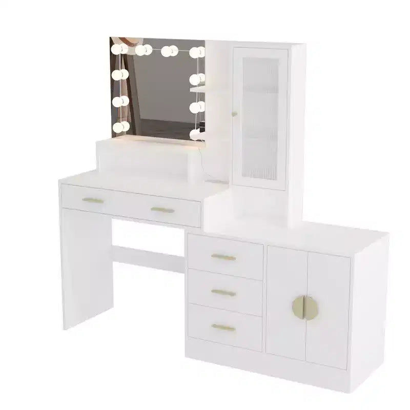 Tavolo da Trucco Illuminato Bianco/Nero con Cassetti, Monoposto