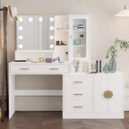 Tavolo da Trucco Illuminato Bianco/Nero con Cassetti, Monoposto