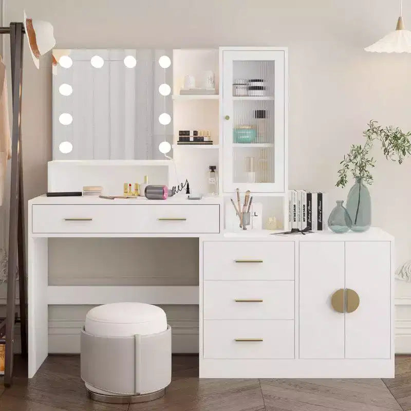 Tavolo da Trucco Illuminato Bianco/Nero con Cassetti, Monoposto