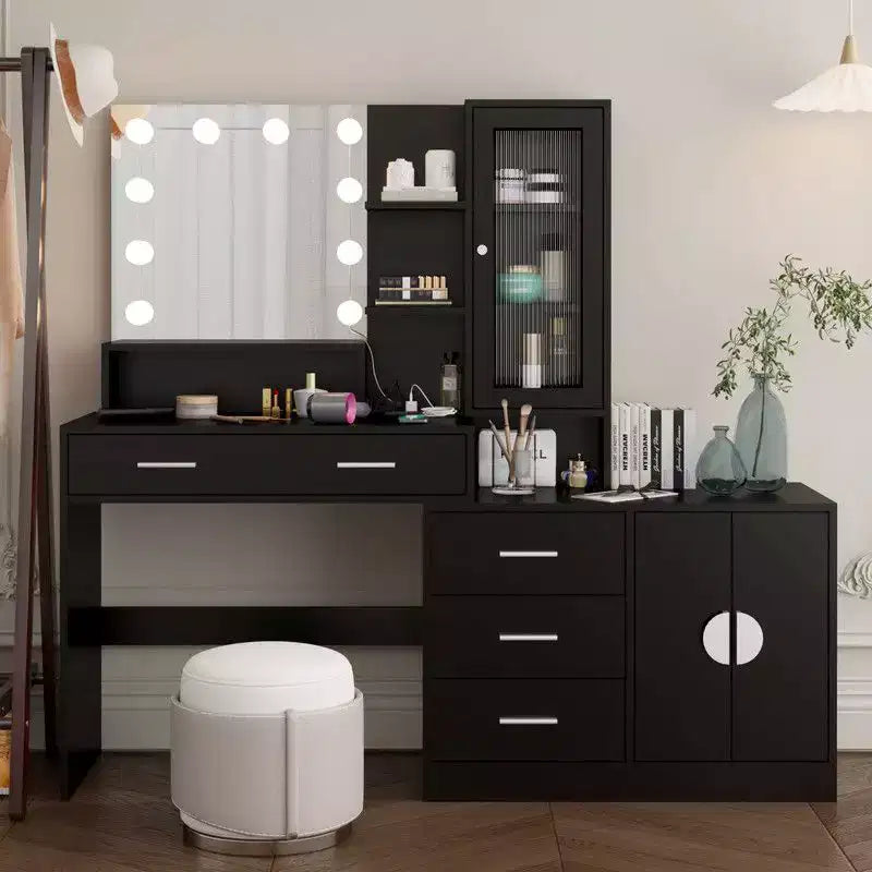 Tavolo da Trucco Illuminato Bianco/Nero con Cassetti, Monoposto