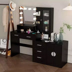 Tavolo da Trucco Illuminato Bianco/Nero con Cassetti, Monoposto