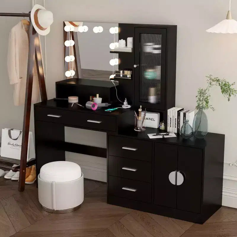 Tavolo da Trucco Illuminato Bianco/Nero con Cassetti, Monoposto